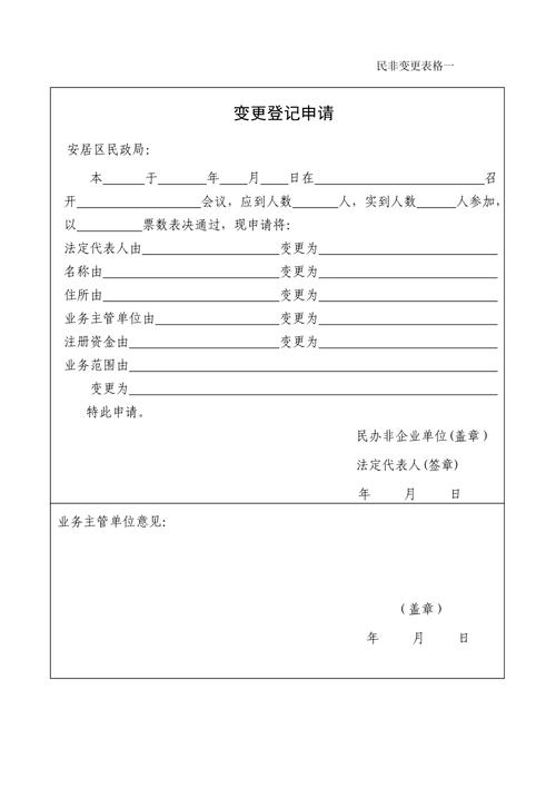 民办非企业法人变更登记申请表8页